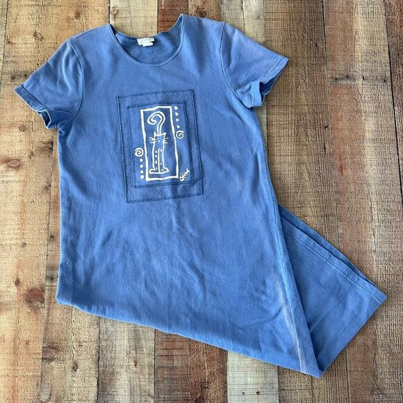 Cute Blue Cat Dress With Graphic Print By Citiknits - Size M - Picture 10 of 14